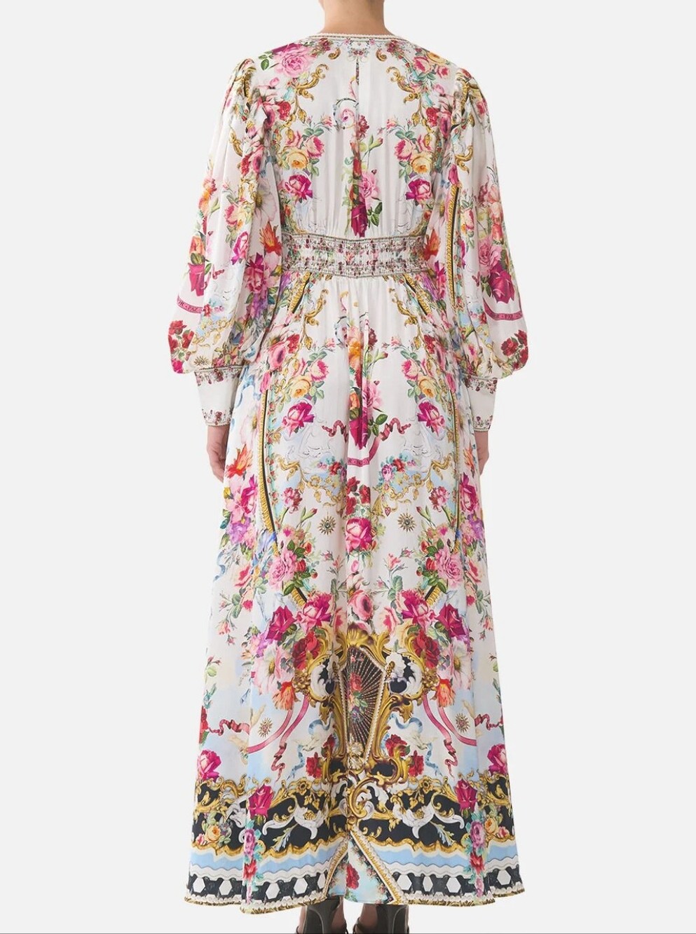 Camilla Shaped Waistband Dress With Gathered Sleeves In Torero Libertine - Picture 3 of 15